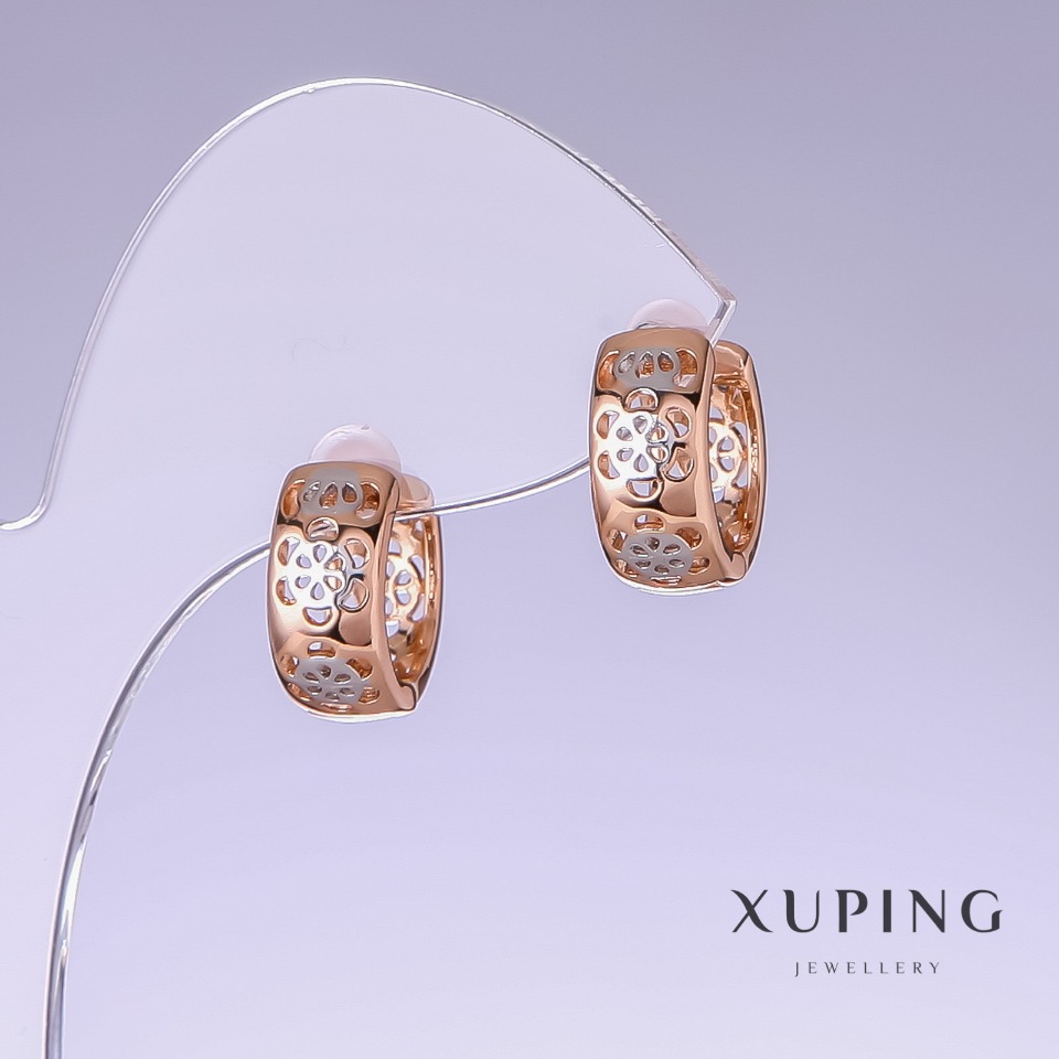 Сережки Xuping, довжина 14мм, товщина 7мм родій, позолота 18к