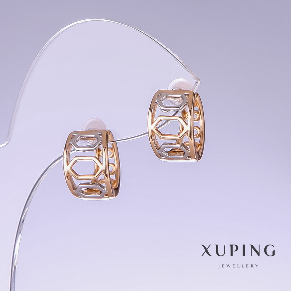 Сережки Xuping, довжина 15мм, товщина 9мм родій, позолота 18к