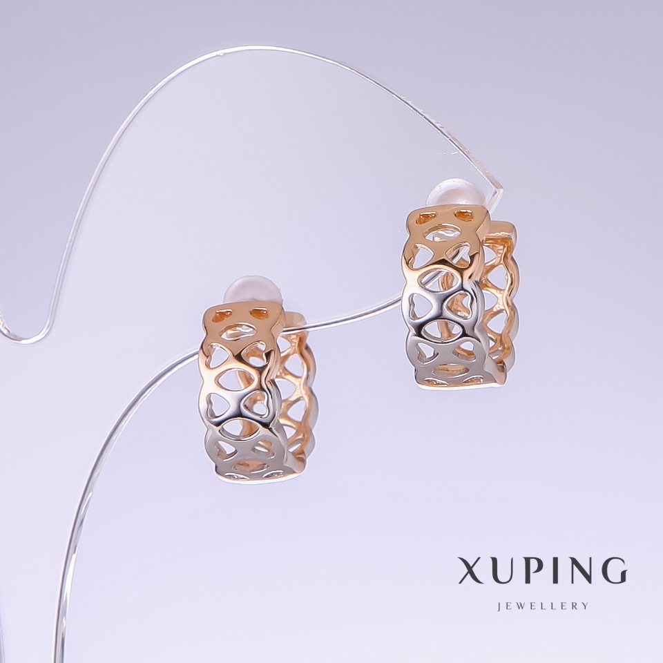Сережки Xuping, довжина 14мм, товщина 7мм родій, позолота 18к