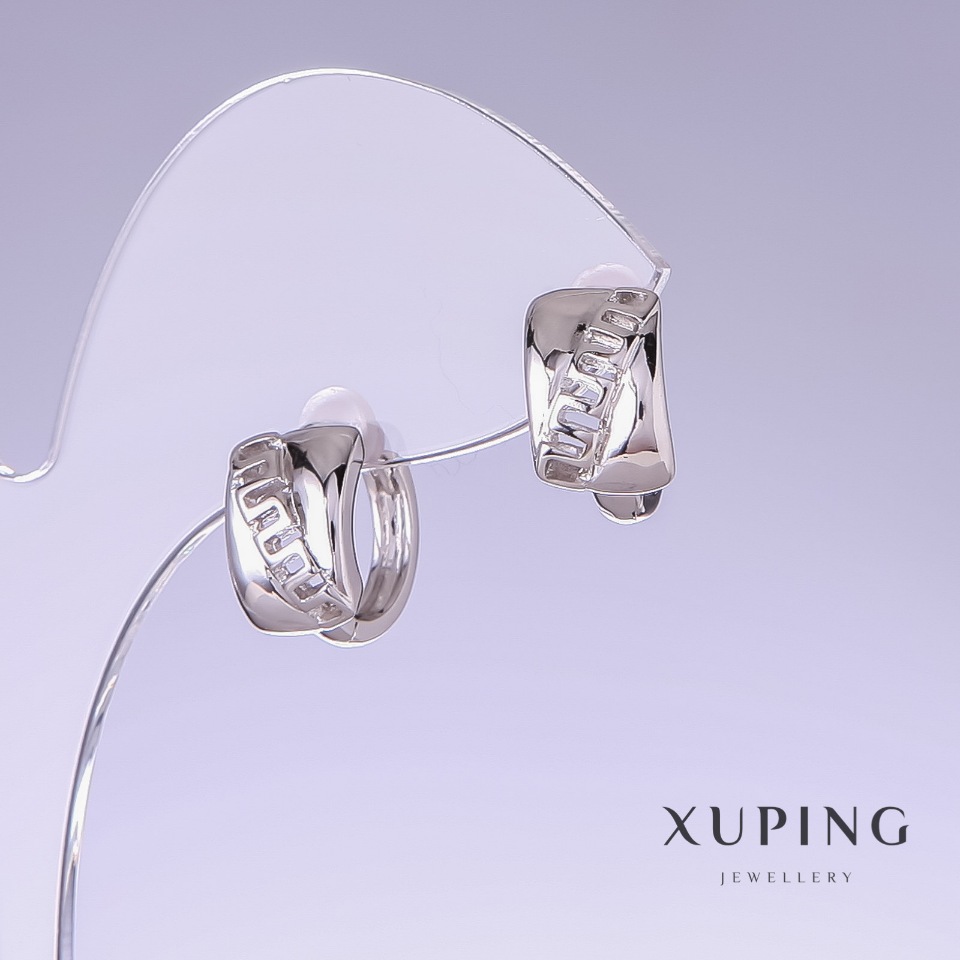 Сережки Xuping, довжина 14мм, товщина 8мм родій
