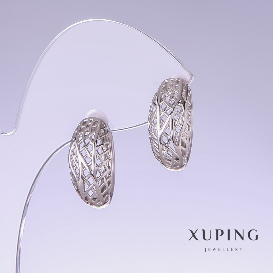 Сережки Xuping, довжина 19мм, товщина 9мм родій