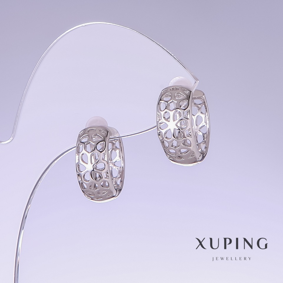 Сережки Xuping, довжина 17мм, товщина 7мм родій
