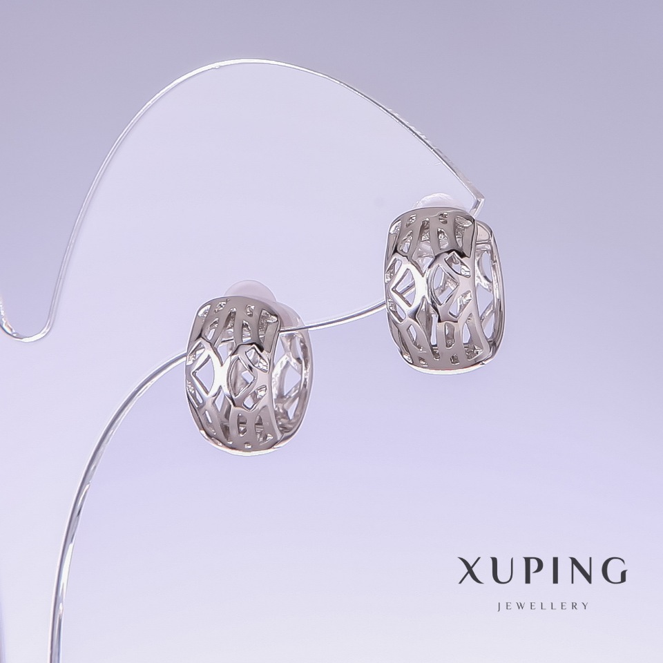 Сережки Xuping, довжина 14мм, товщина 8мм родій