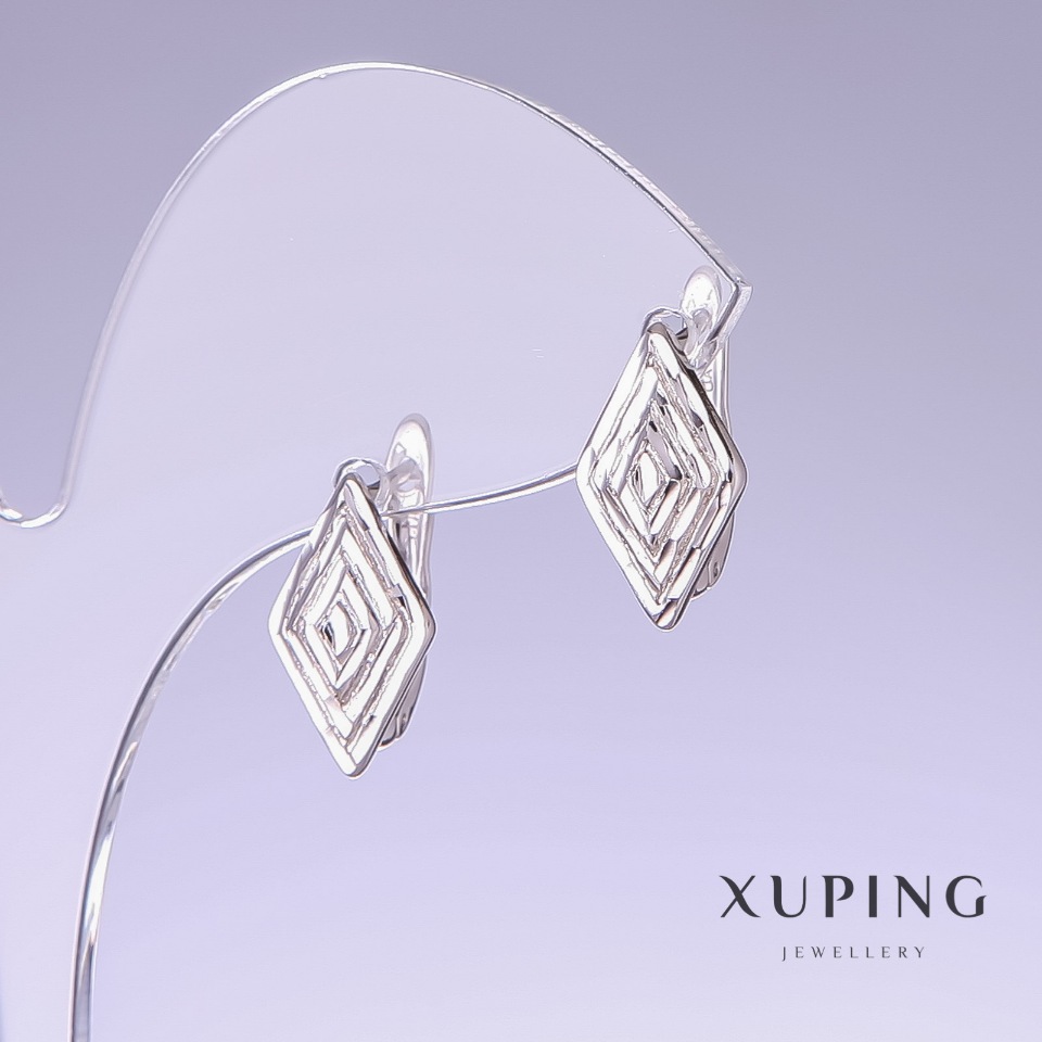 Сережки Xuping, довжина 16мм, товщина 9мм родій