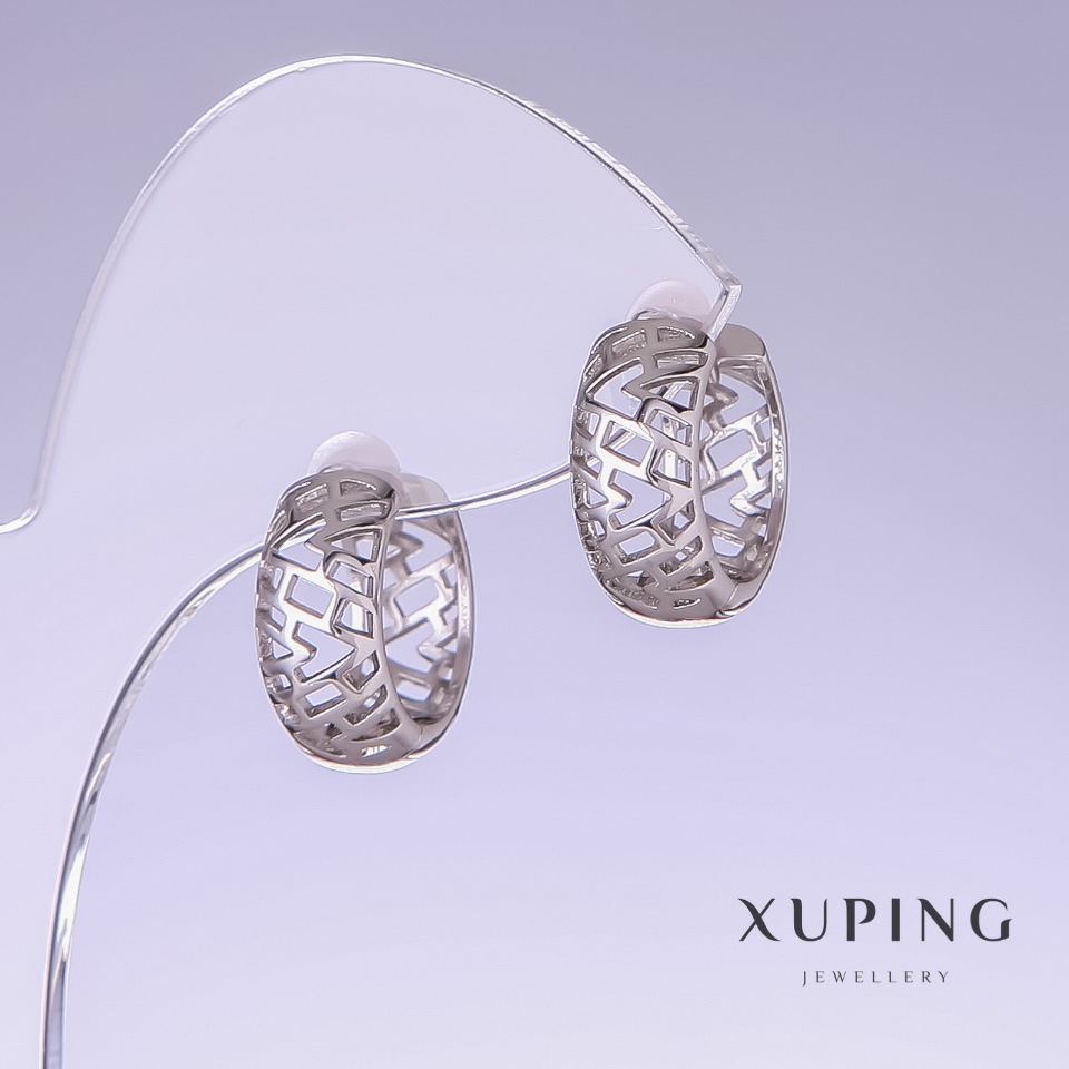 Сережки Xuping, довжина 16мм, товщина 7мм родій