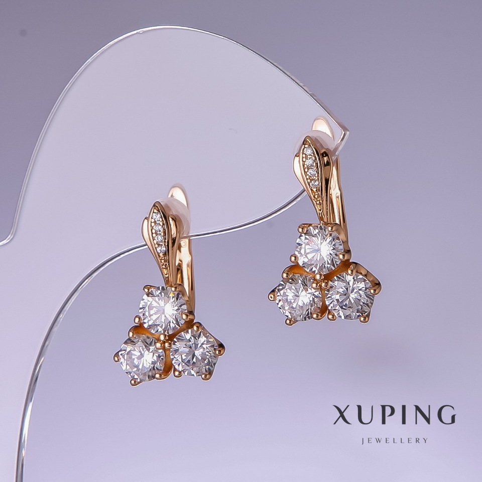 Сережки Xuping з білими цирконами 11х4, 5мм позолота 18к