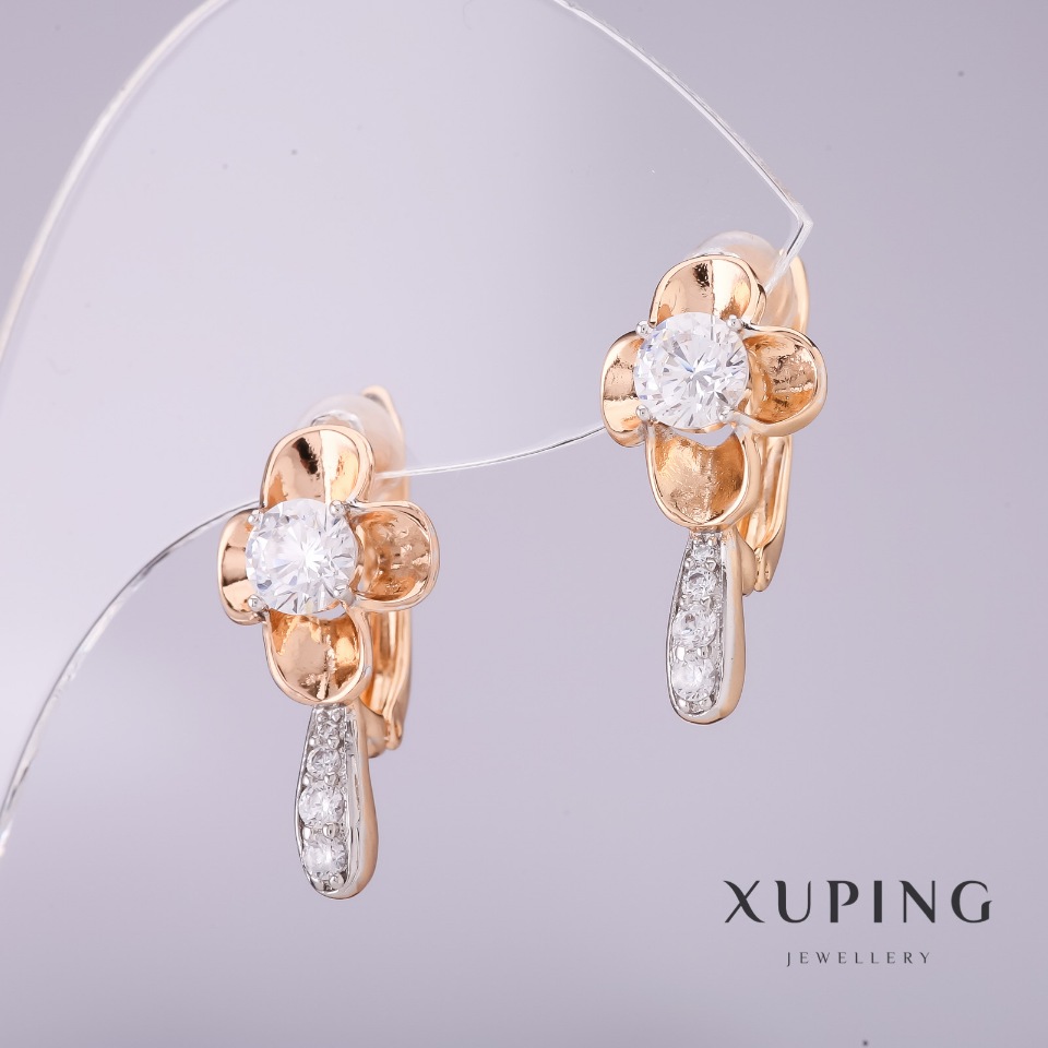 Сережки Xuping з білими каменями 20х10мм позолота 18к