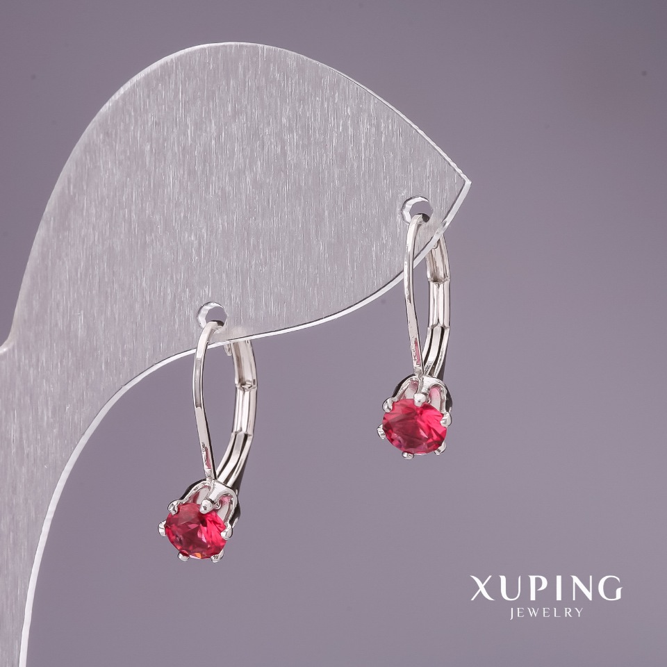 Сережки Xuping з червоними каменями 18х6мм родій