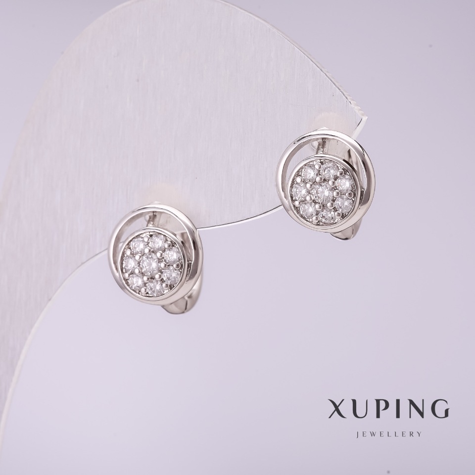 Сережки Xuping з білими стразами 10х12мм родій