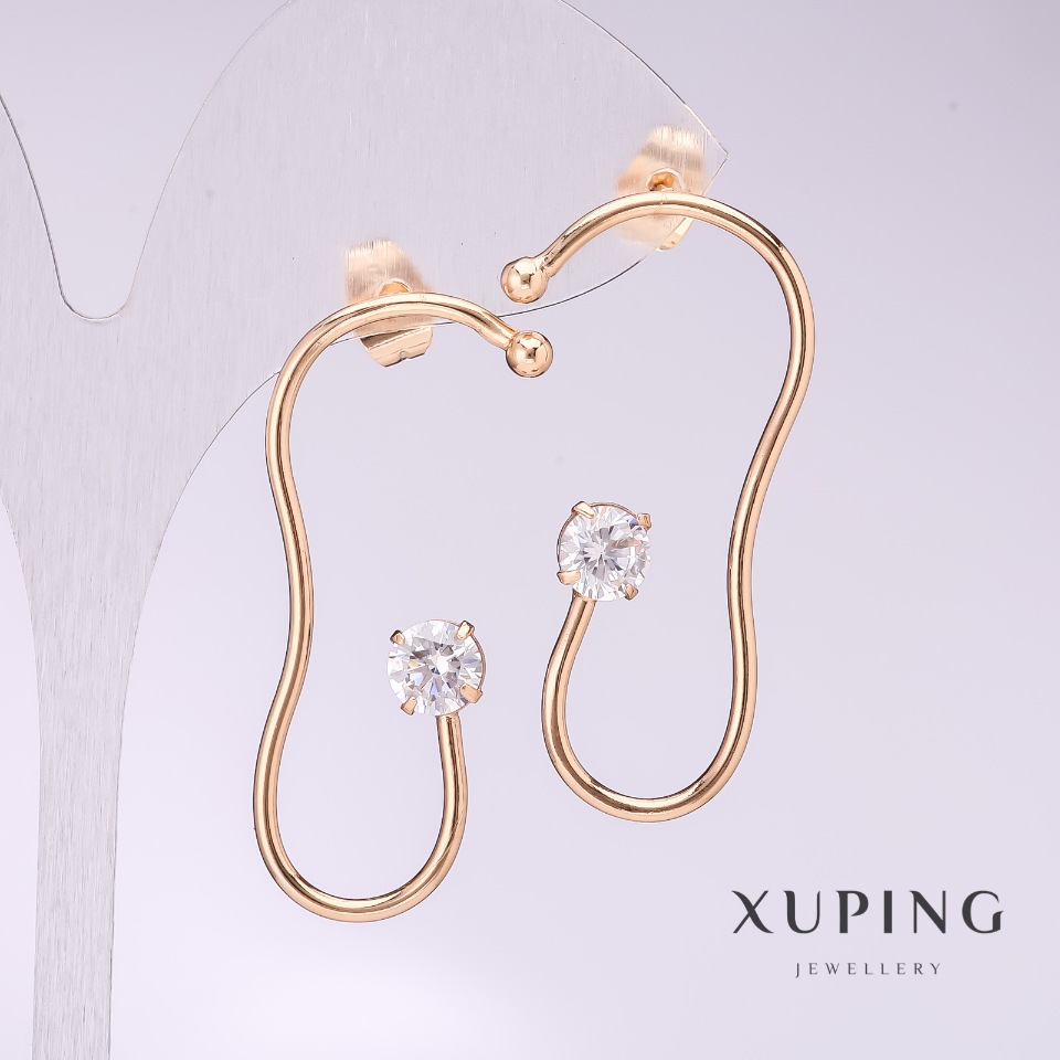 Сережки Xuping з білими каменями 41х20мм позолота