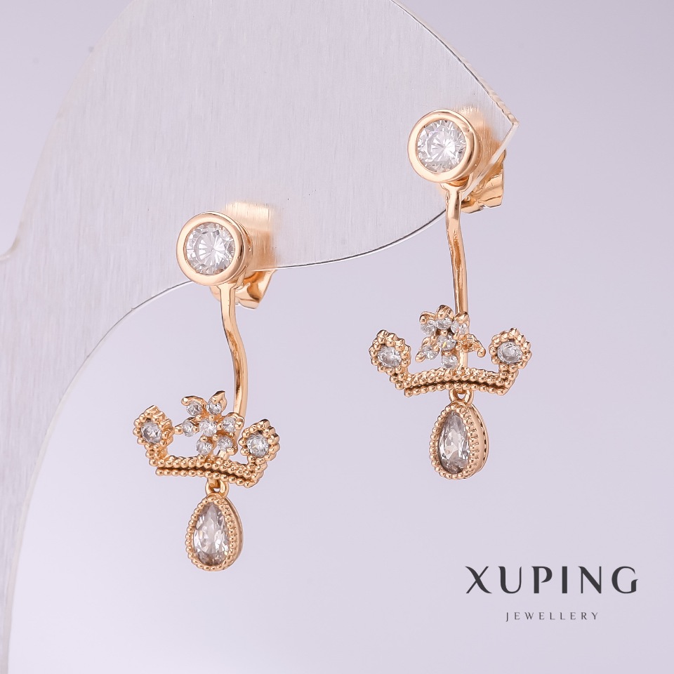 Сережки Xuping Корони з білими стразами 28х12мм позолота