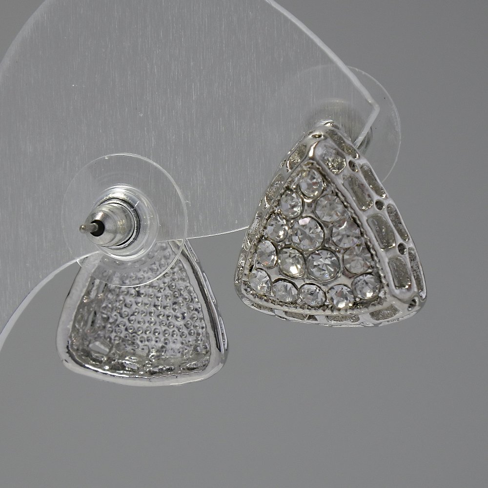 Сережки пусети зі стразами колір білий 15мм метал сріблястий