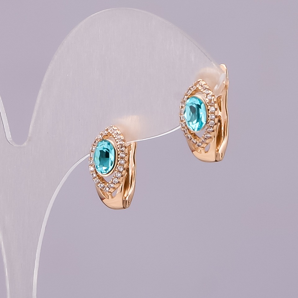 Сережки Xuping з кристалами Swarovski колір блакитний, діаметр 15х8мм позолота
