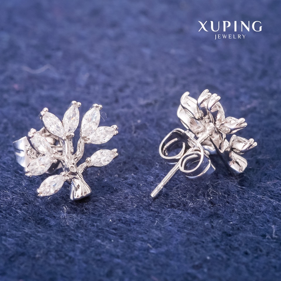 Сережки Xuping Сережки пусети кульчики Дерево з білими каменями 12х13мм Родій
