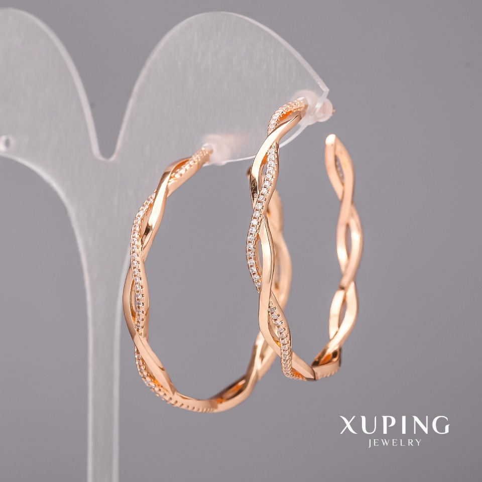 Сережки Xuping Кільця з білими каменями 4х42мм Позолота 18К