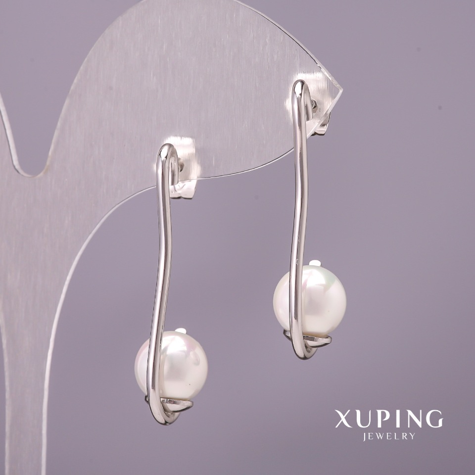 Сережки Xuping з Майоркою, діаметр 10х35мм Родій