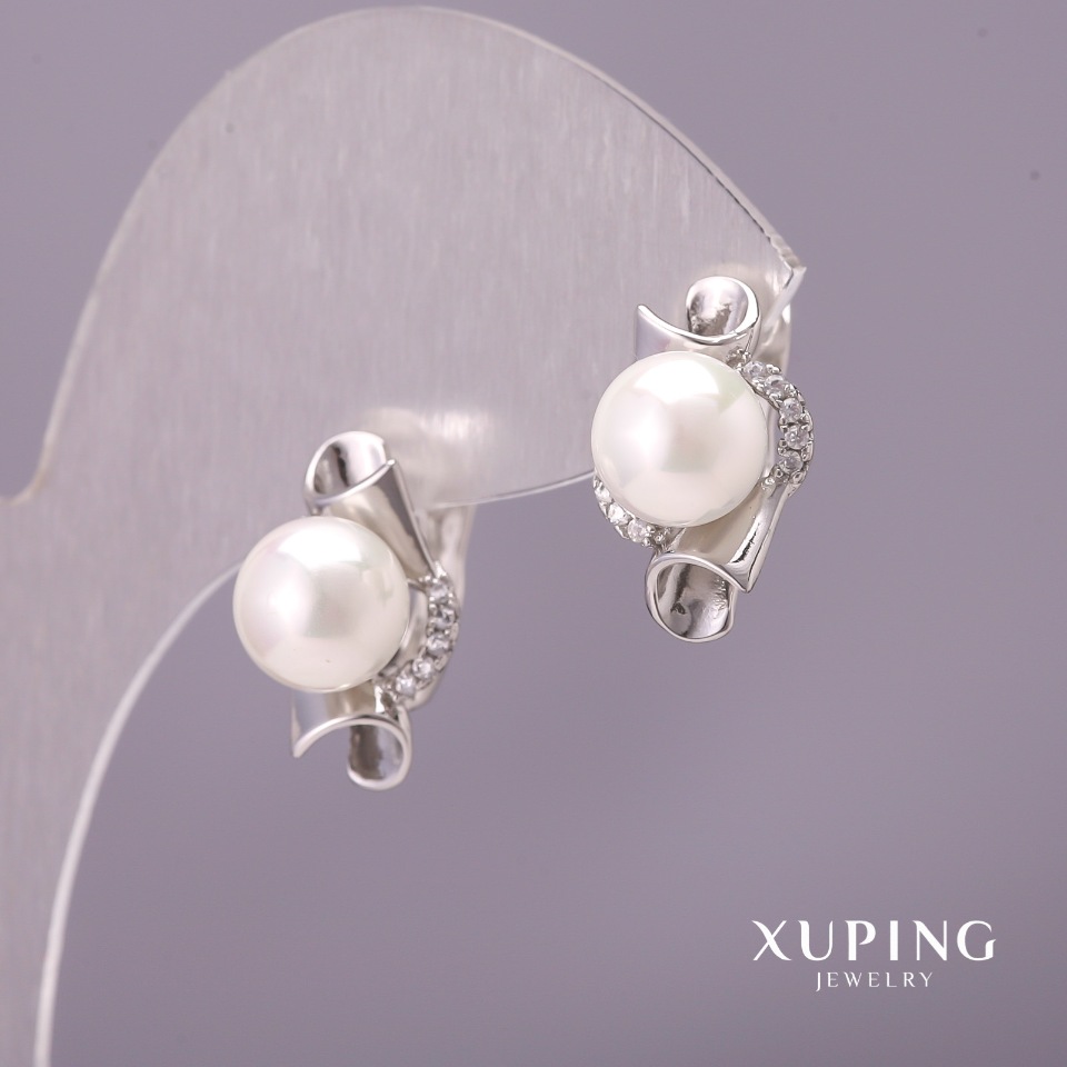 Сережки Xuping з Майоркою, діаметр 10х17мм Родій