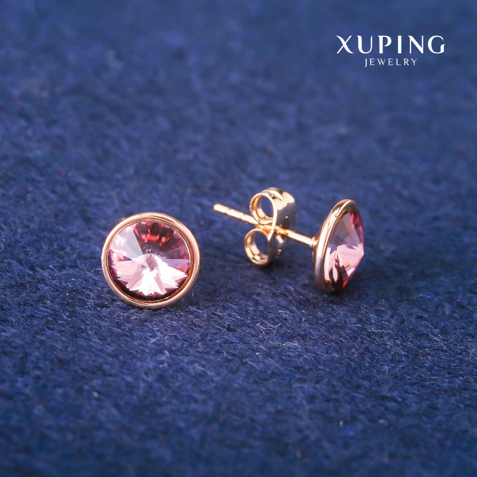 Сережки пусети кульчики Xuping з кристалами Swarovski колір ліловий, діаметр 10мм Позолота 18К