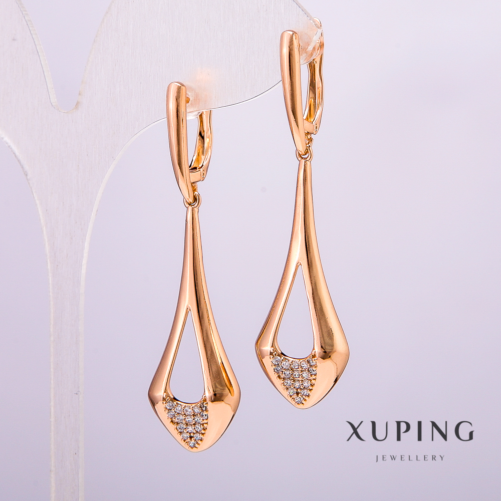 Сережки Xuping Позолота 18К з білими стразами 55х18х14мм +