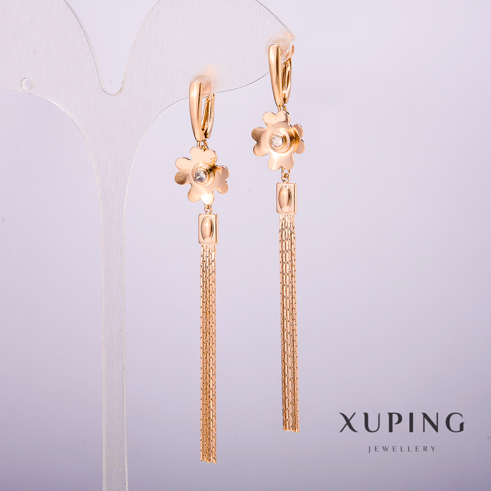 Сережки Xuping Позолота 18к з білими каменями, довжина 80мм +