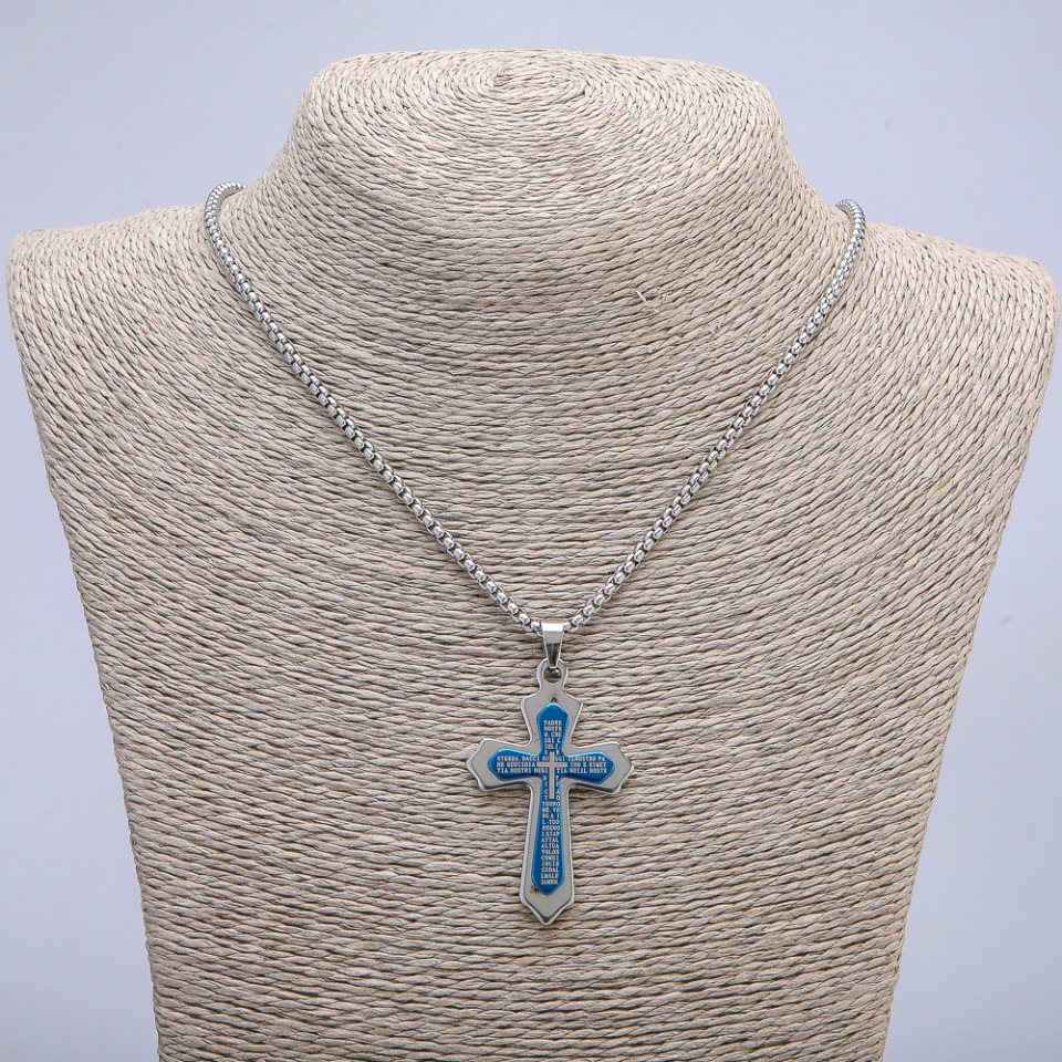 Кулон "Хрест" 55х30мм на ланцюжку, довжина 70см + - сріблястий метал