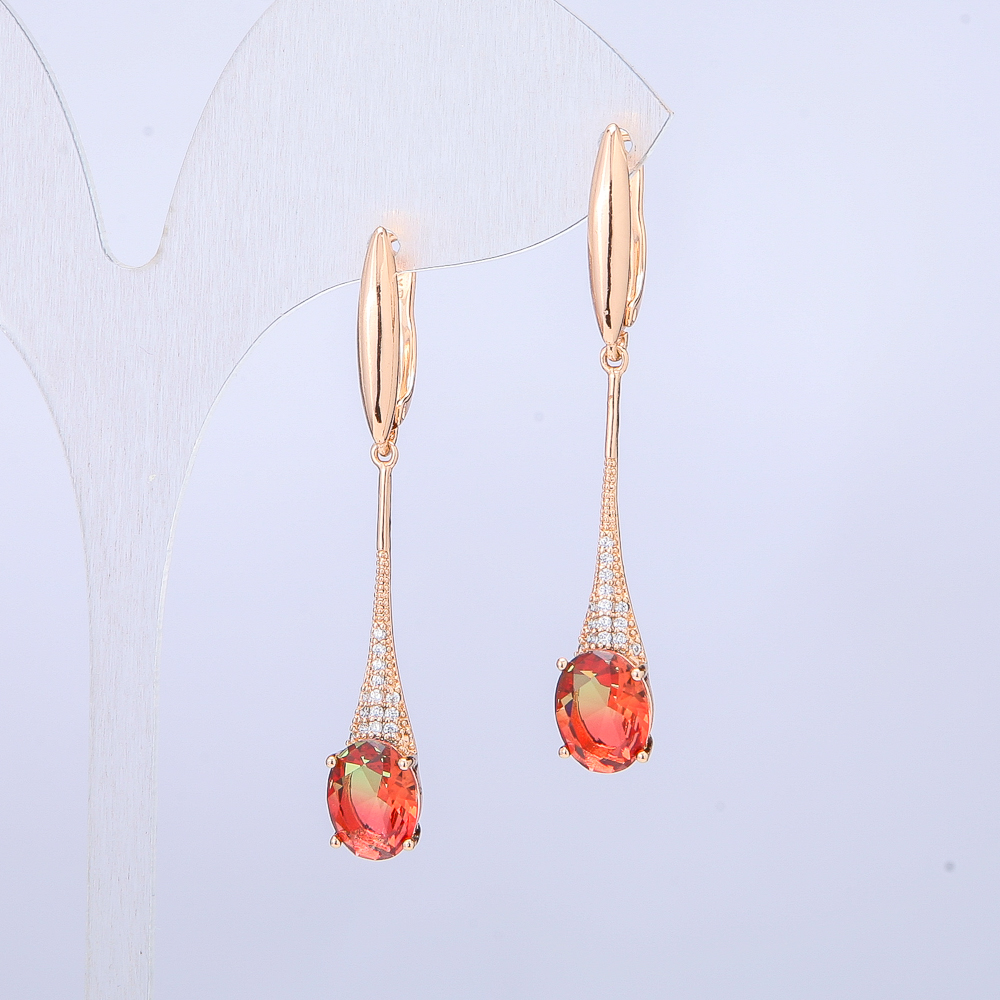 Сережки Xuping Позолота 18К з червоно-зеленими кристалами Swarovski та білими стразами, довжина 46мм +