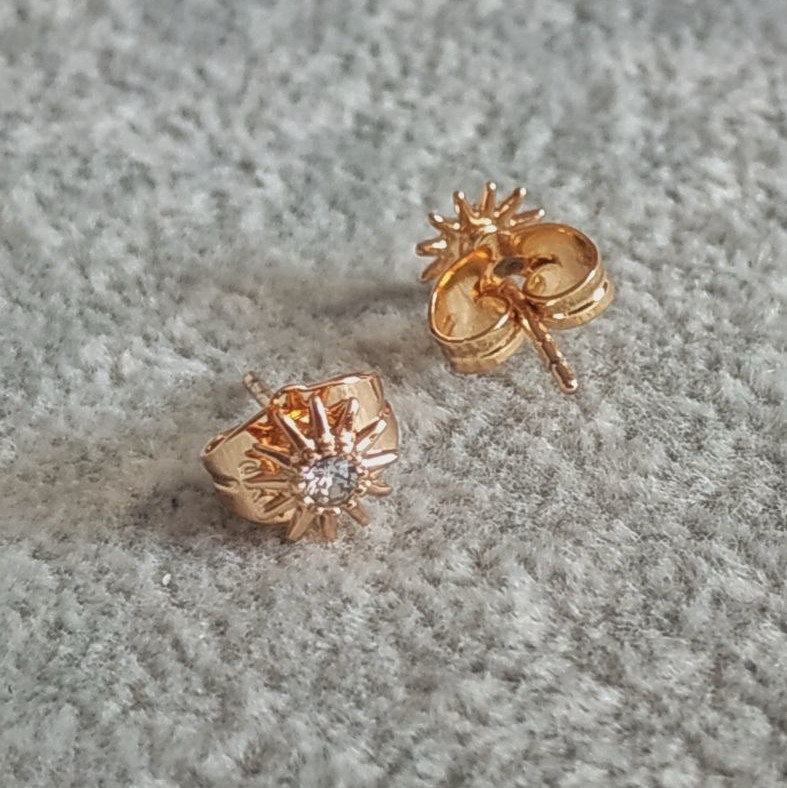 Сережки пусети кульчики Xuping Позолота 18К з білим кристалом, діаметр 6, 5мм +