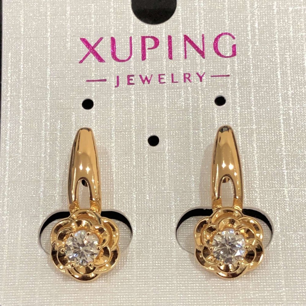 Сережки Xuping Позолота 18К з білим кристалом, діаметр 22х10мм +