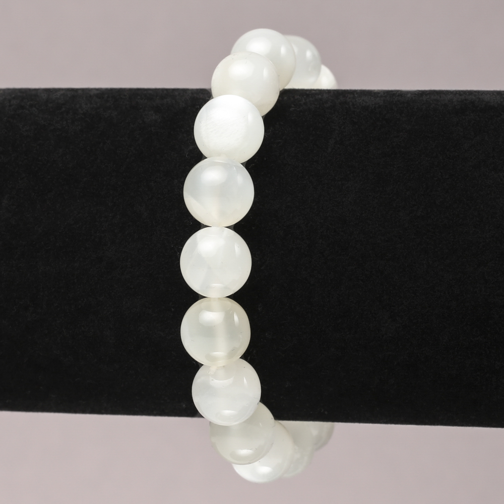 Браслет на резинці з натурального каменю Адуляр гладка кулька, діаметр 10мм+