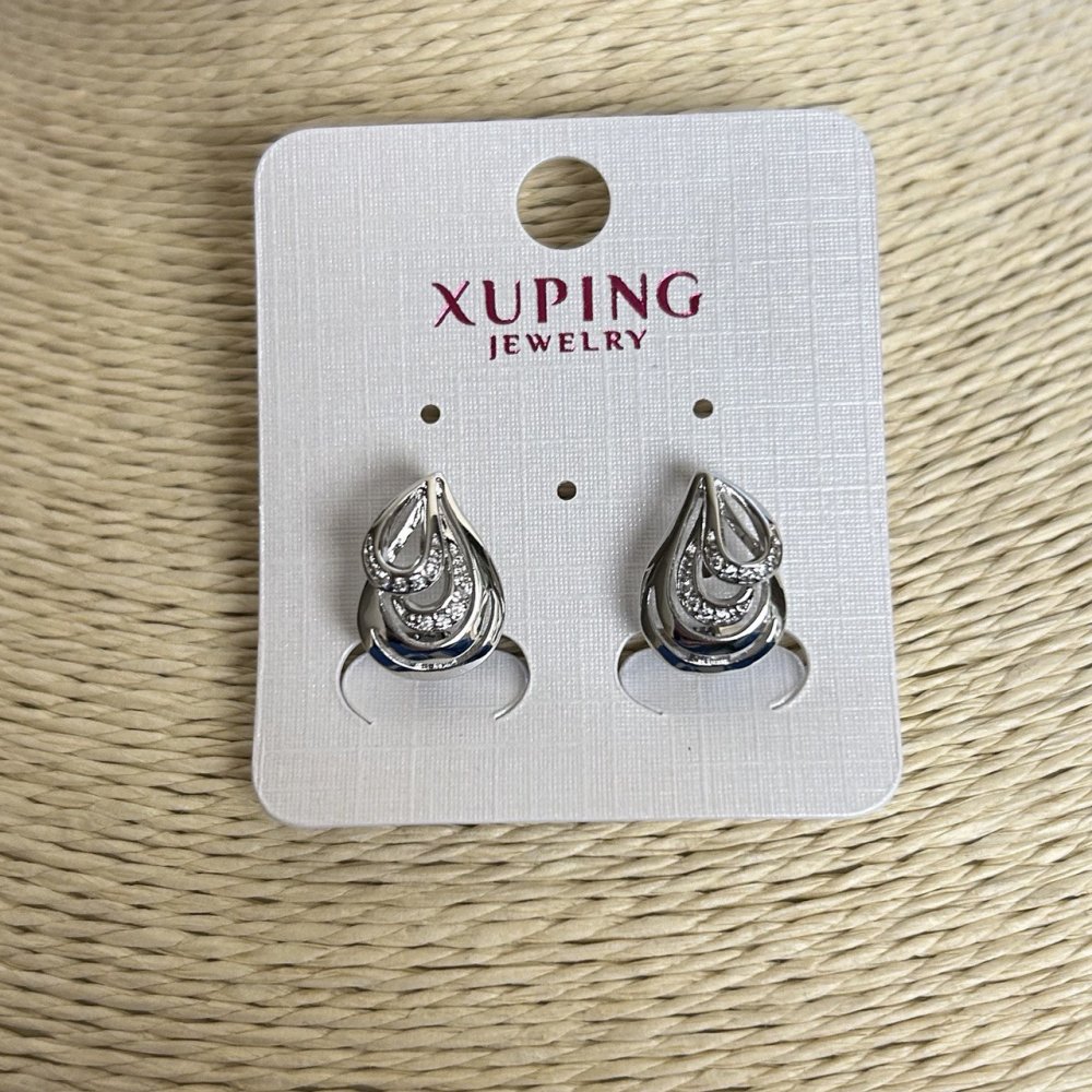 Сережки Xuping Родій з білими стразами 10х6мм +