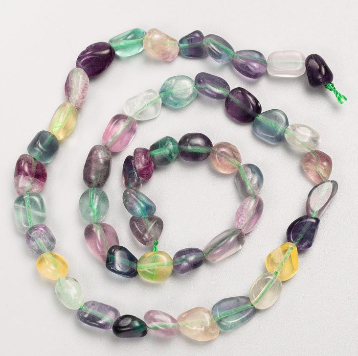 Намистини на нитці з натурального каменю Флюорит галтовка d 8х9мм+-, довжина 40см+