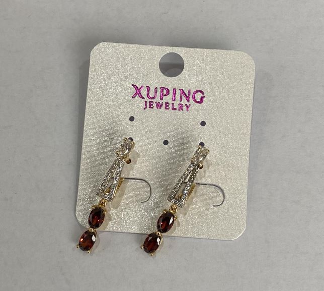 Сережки Xuping з червоним каменем 30х4мм позолота 18к