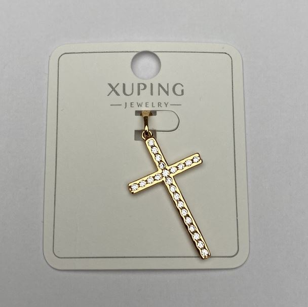 Кулон Xuping Хрест Позолота 8К з білими камінцями, діаметр 26х12, 5мм+