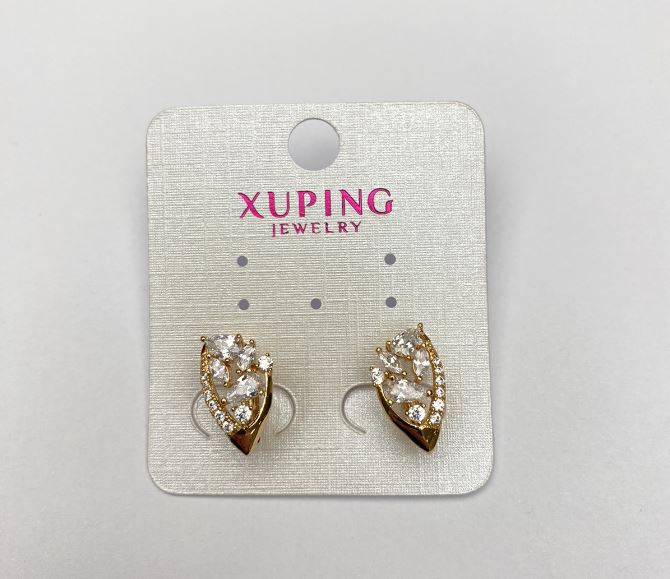 Сережки Xuping Позолота 18К з білими кристалами, діаметр 16х9мм+