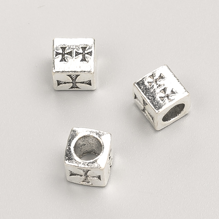 Фурнітура намистина Пандора Хрест, діаметр 7мм фас. 20гр. 14шт+- колір металу "срібло"