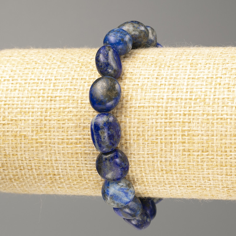 Браслет Лазурит натуральне каміння галтівка, діаметр 10х12мм+-, довжина 18см (стрейч)