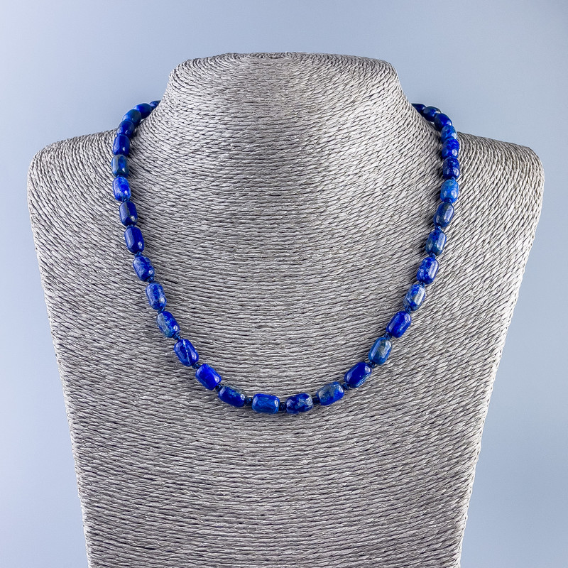 Намисто з натурального каміння Лазурит барило, діаметр 9х6мм+-, довжина 48см +