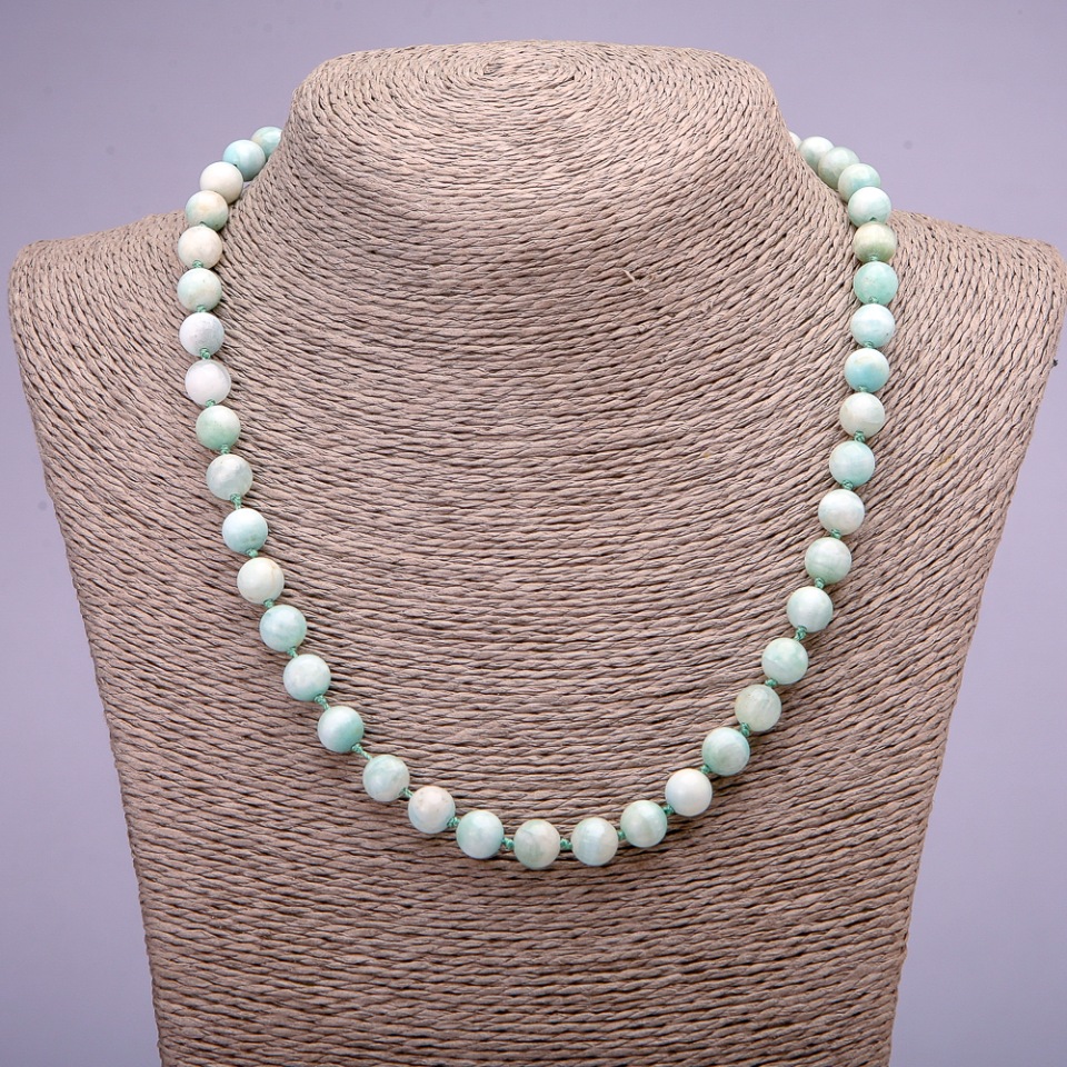 Намисто з натурального каменю Ларімар гладка кулька, діаметр 8(+-)мм, довжина 45см